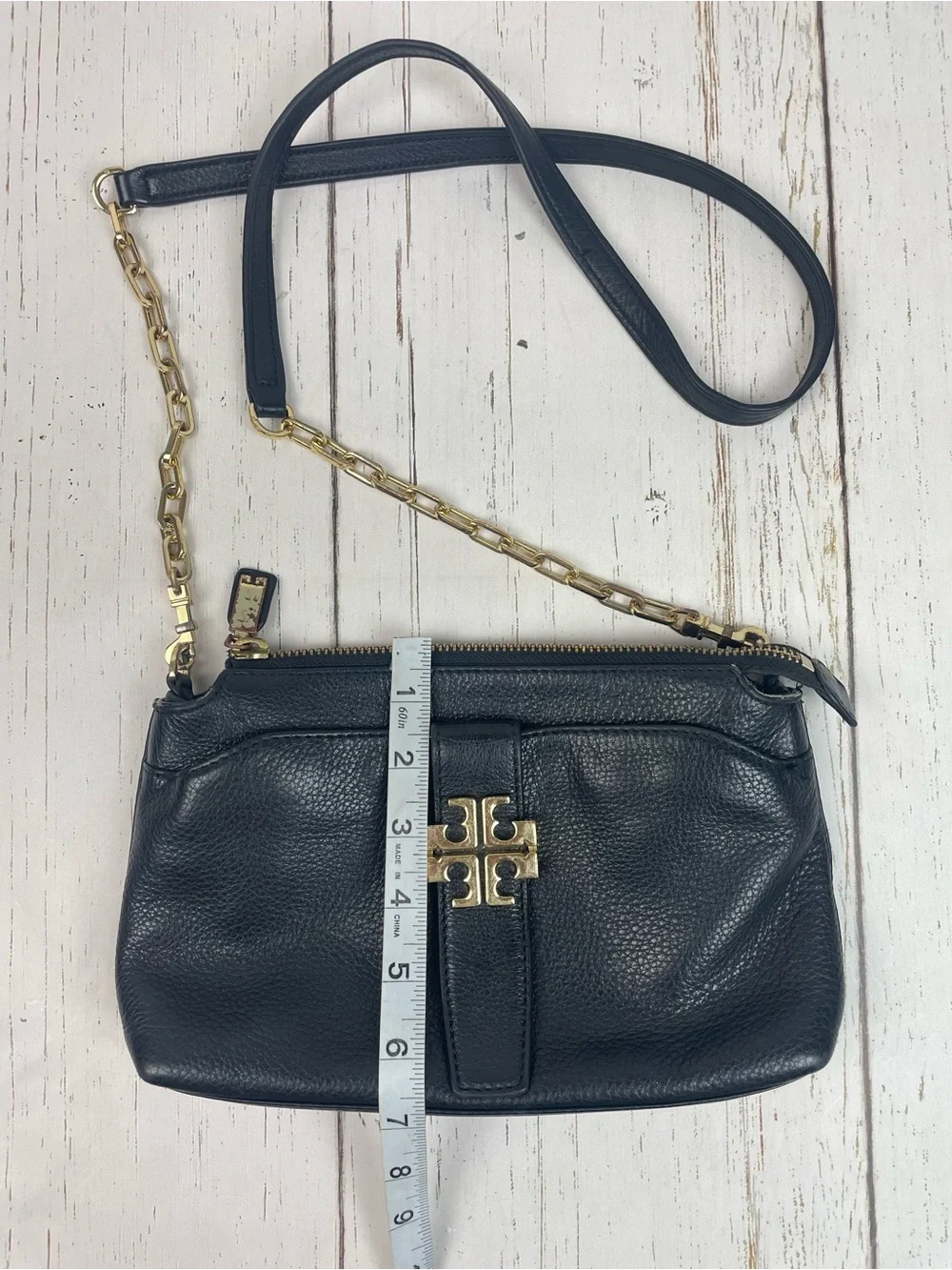 Tory Burch Meyer Pebbled Leather Chain Crossbody Purse